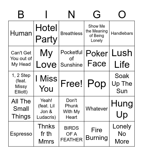 (9MB) Music Bingo Round 2 Bingo Card