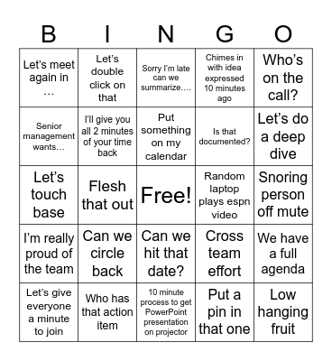 Muffin Meeting Bingo Card