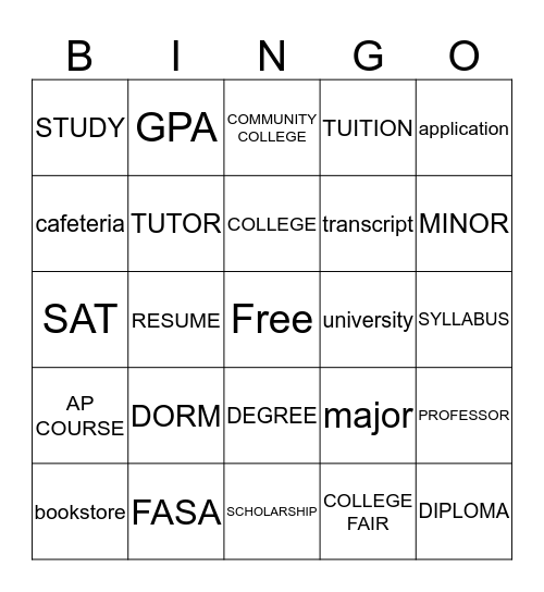 COLLEGE PREP Bingo Card