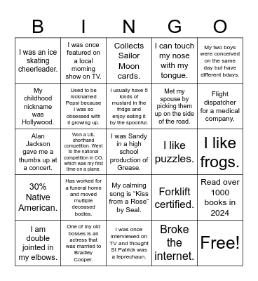 Fun Fact Bingo Card
