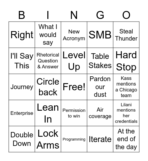 Vaco MP Meeting Bingo Card