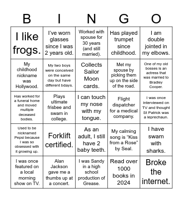 Fun Fact Bingo Card