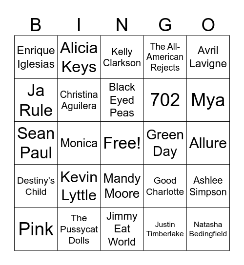Y2K Bingo Card
