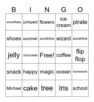 Word Scramble Bingo Card