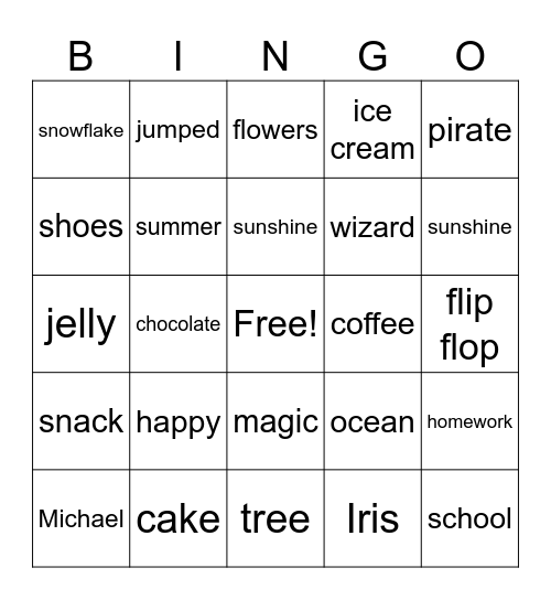 Word Scramble Bingo Card