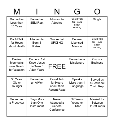 SECTION 2 BANQUET Bingo Card
