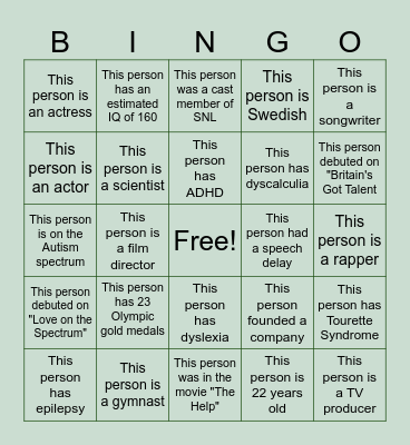 Neurodivergent People Bingo Card