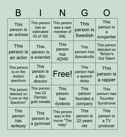 Neurodivergent People Bingo Card
