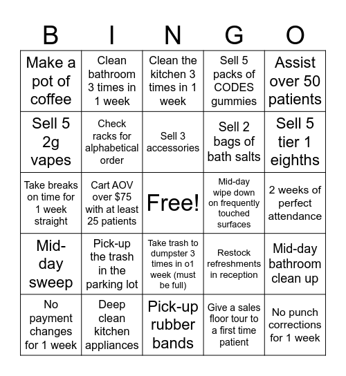 BINGO 03/01/25 - 03/14/25 Bingo Card