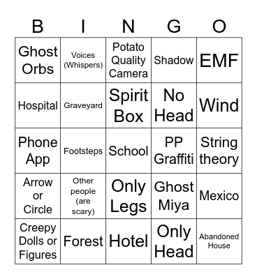 Ghost Video Bingo Card