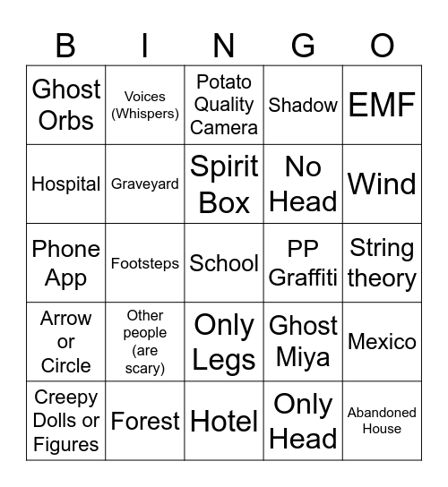 Ghost Video Bingo Card