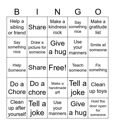 Good Turn Bingo Card