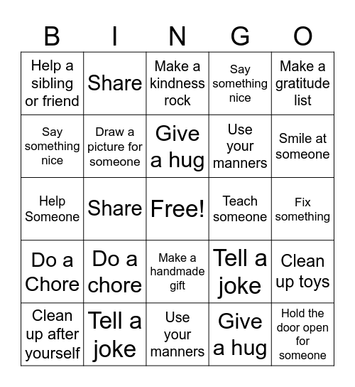 Good Turn Bingo Card
