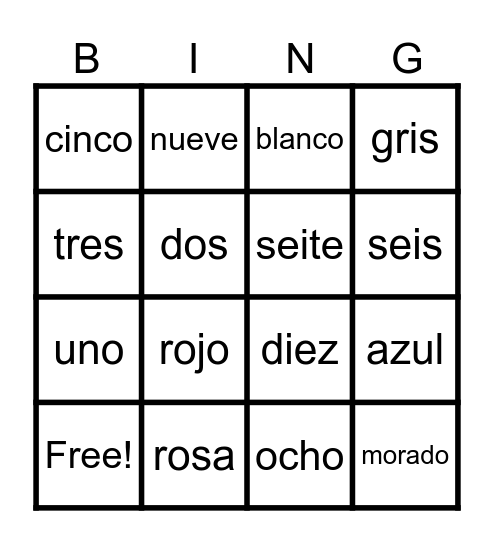 los corolres Bingo Card