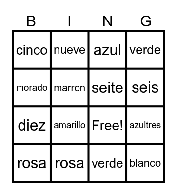 los corolres Bingo Card