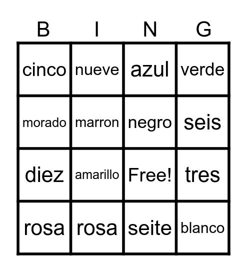 los corolres Bingo Card
