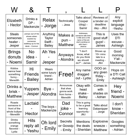 Busy Season Bingo Card