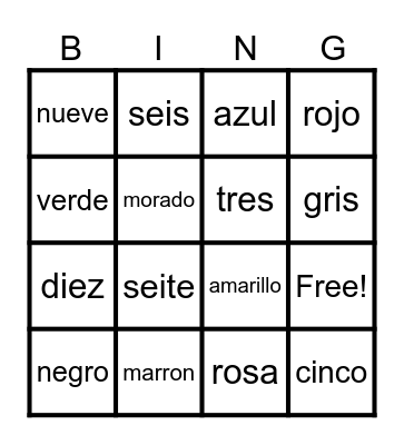 los corolres Bingo Card