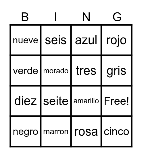 los corolres Bingo Card