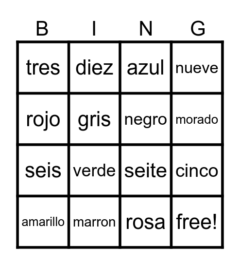 los corolres Bingo Card