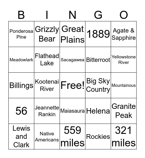 Montana Bingo Card