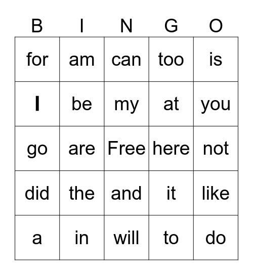 R-G-R Kindergarten Sight Words (Units 8-14) Bingo Card