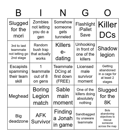 2V8 dbd Bingo (survivor experience) Bingo Card