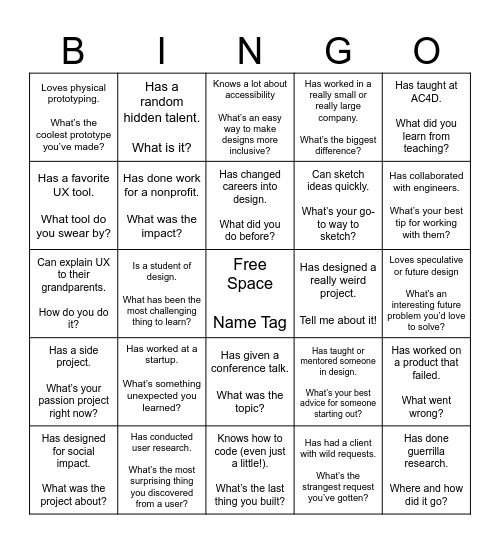 AC4D Meet & Greet Bingo Card