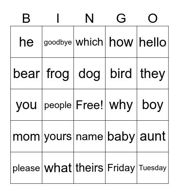 ASL Bingo Card