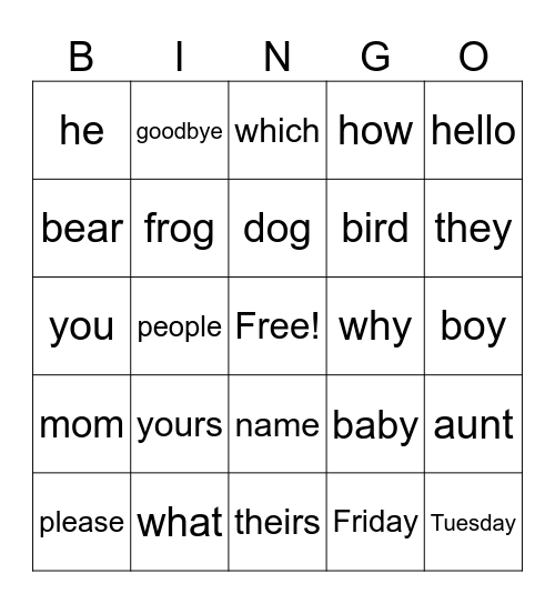 ASL Bingo Card