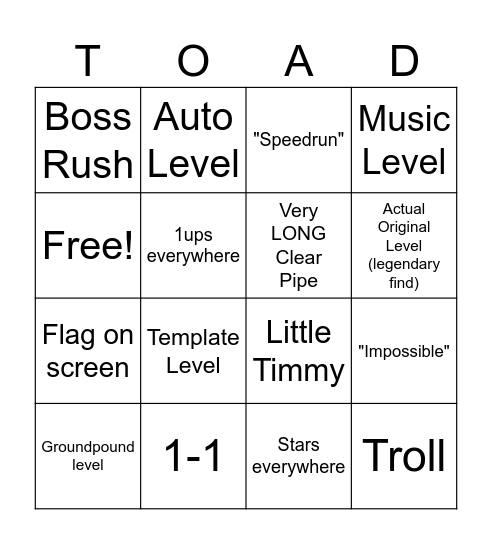 Endless Easy SMM2 Bingo Card