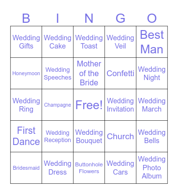 Wedding Bingo Card