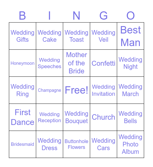Wedding Bingo Card