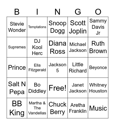Black History Music Bingo Card