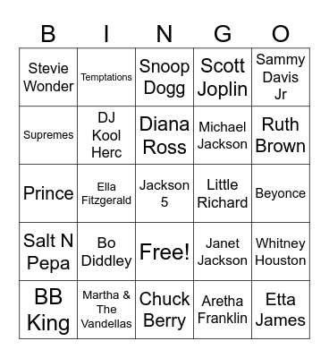 Black History Music Bingo Card