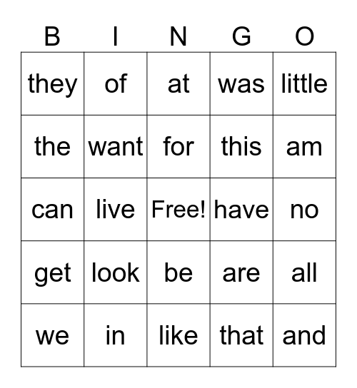 1G Power Words Bingo Card