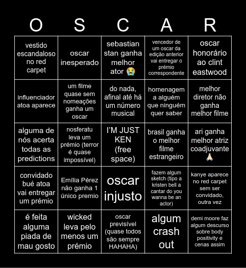 Óscares 2025 Bingo Card
