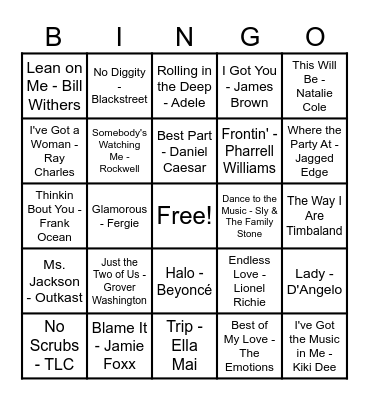 R&B Hits! Bingo Card