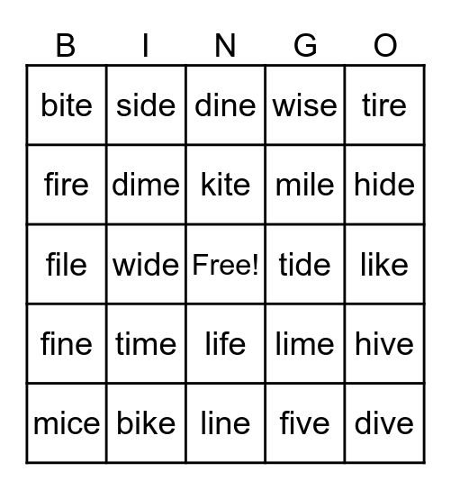 long i bingo Card