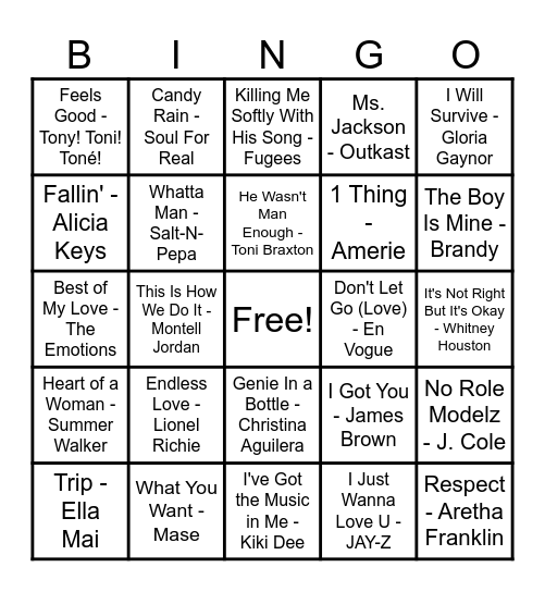 R&B Hits! Bingo Card