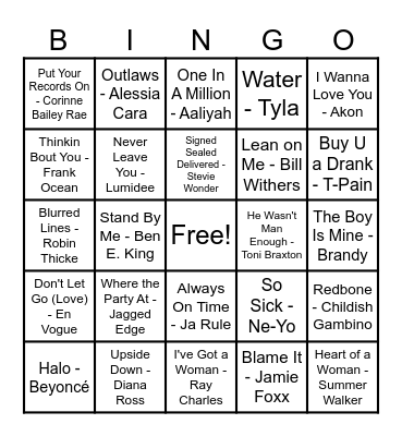 R&B Hits! Bingo Card