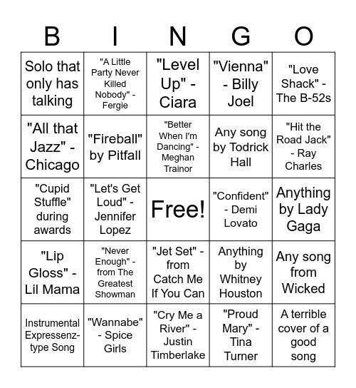 Dance Competition Bingo Card