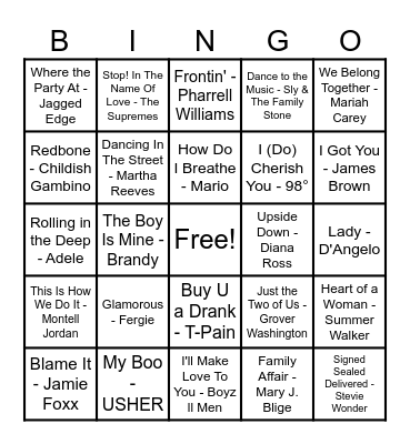 R&B Hits! Bingo Card