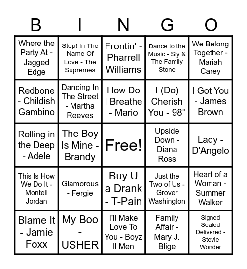 R&B Hits! Bingo Card