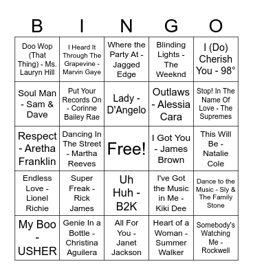 R&B Hits! Bingo Card