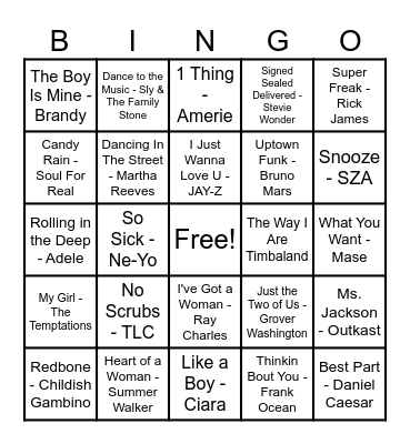 R&B Hits! Bingo Card