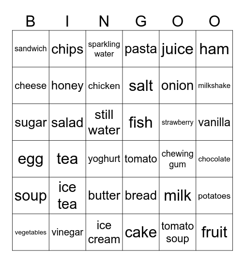 Food Bingo Card