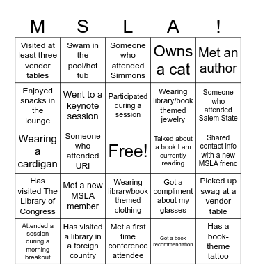 MSLA 2025 Conference Bingo Card