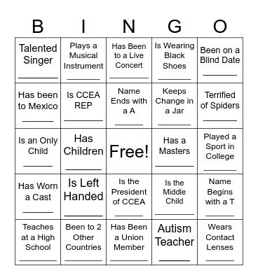 Teacher Bingo Card