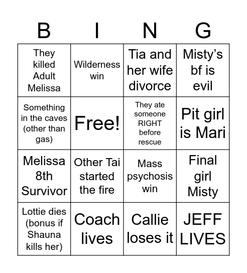 Yellowjackets S3 Bingo Card